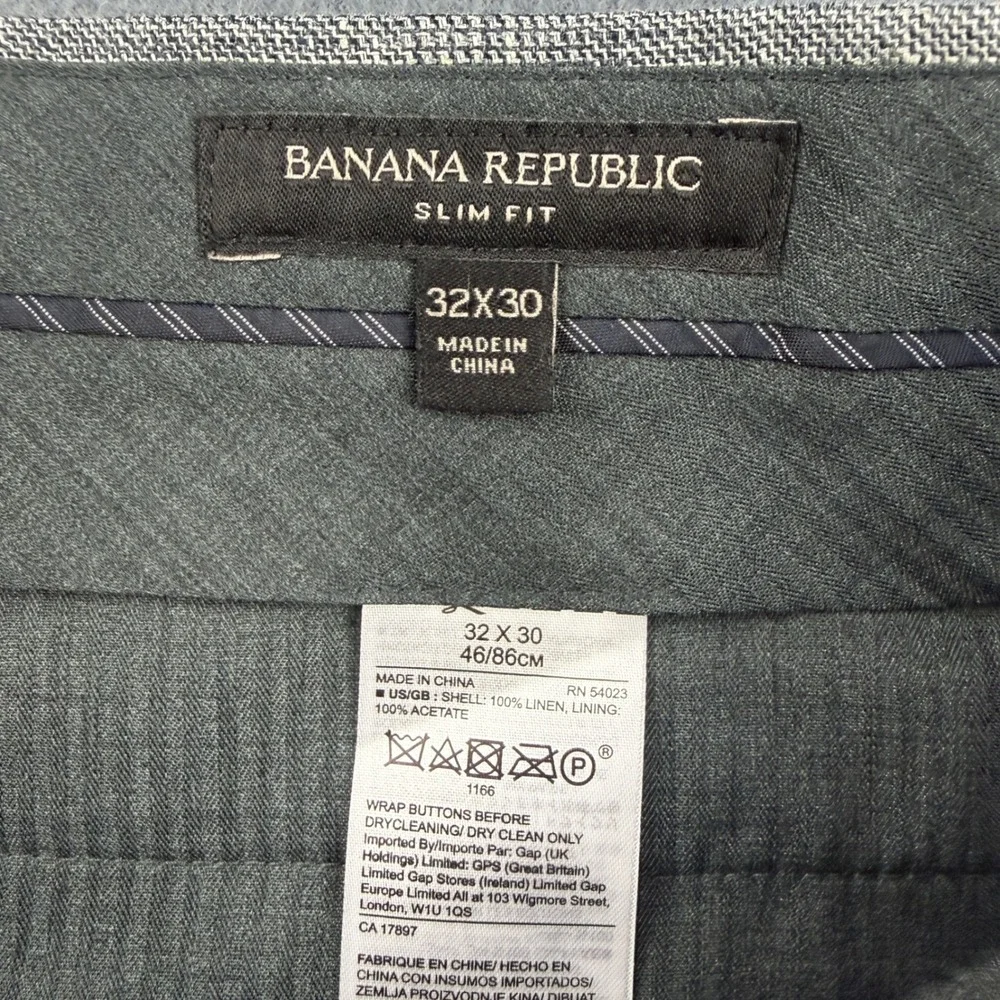 Banana Republic Pants Mens 32x30 (Fits 34) Gray Slim Fit 100% Linen Plaid Dress